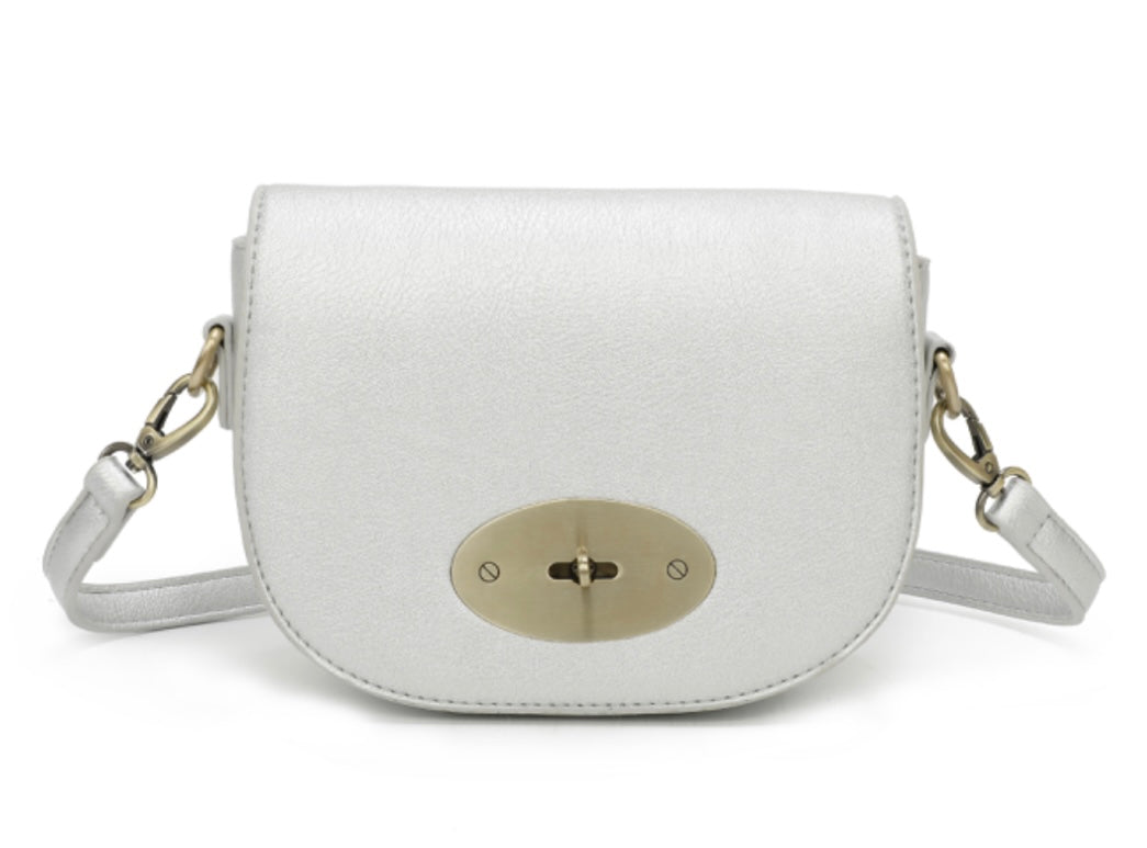 Small Crossbody Saddle Bag in Silver