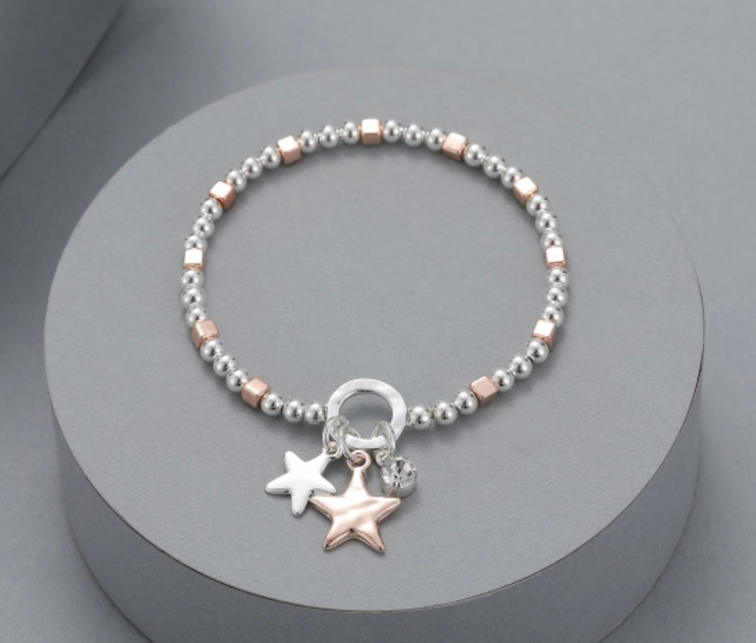 Silver and Rose Gold Bracelet with Stars