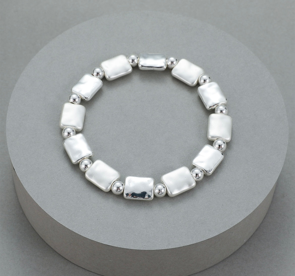 Silver Matt and Shiny Squares Bracelet