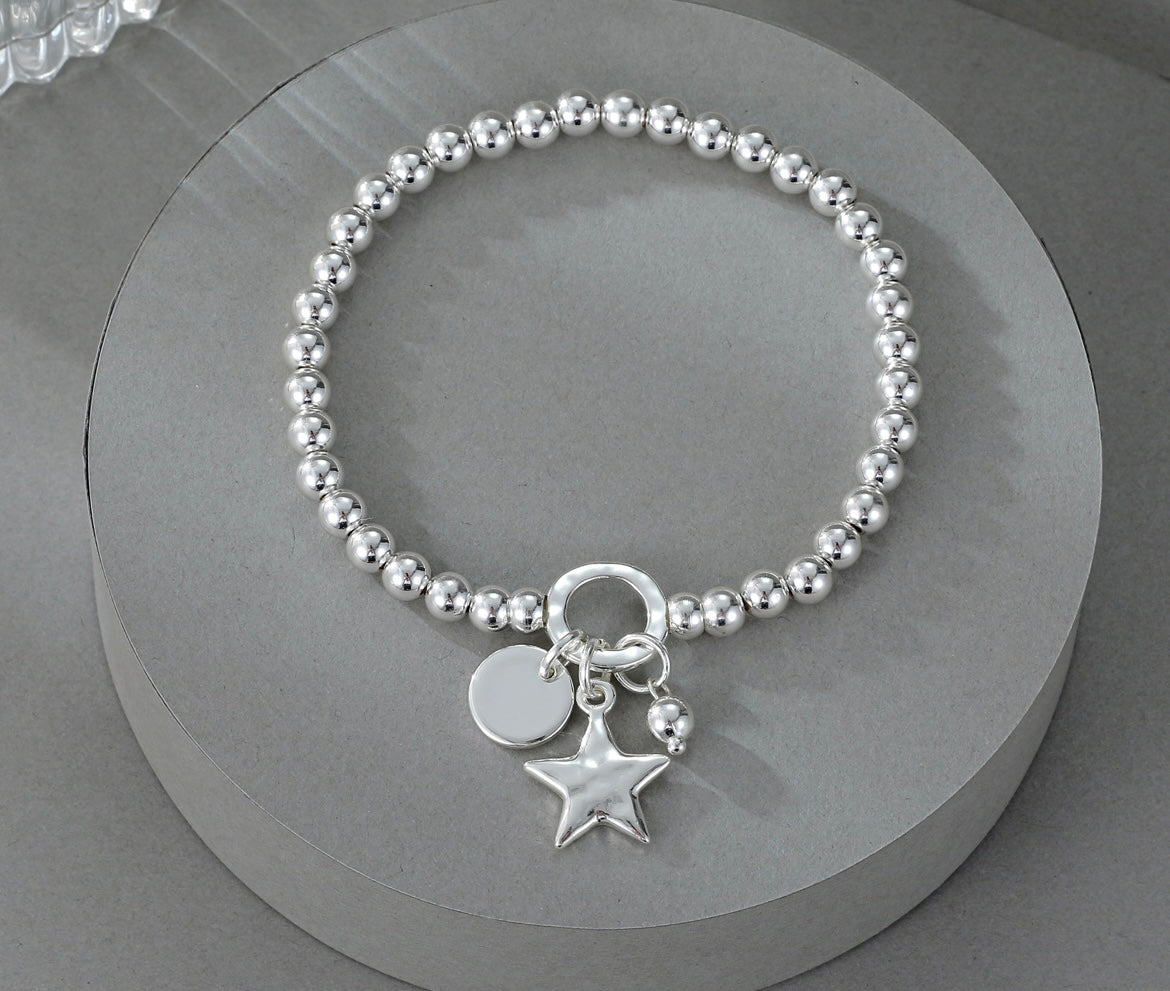 Silver Beaded Star and Medallion Bracelet