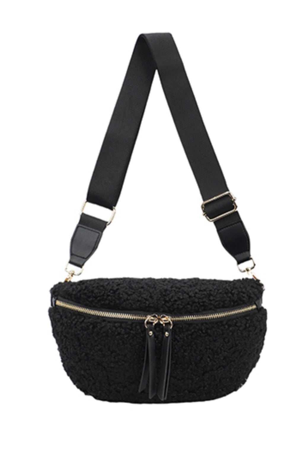 Sling Bag in Black Fleece