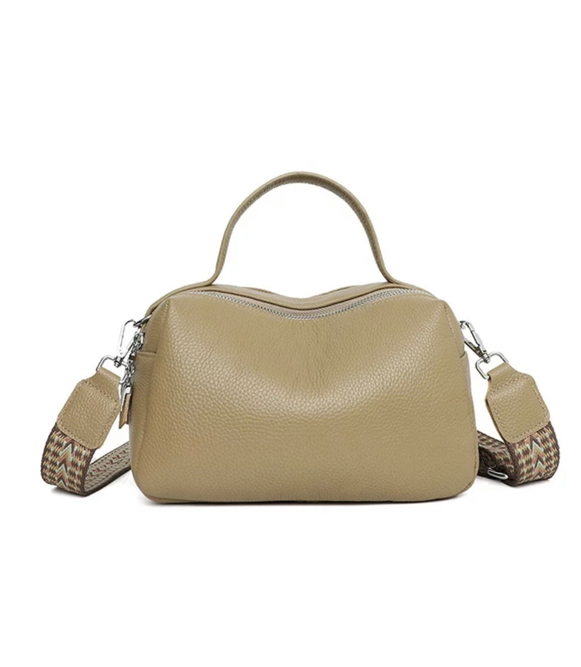 Leather Twin Zip Crossbody in Camel