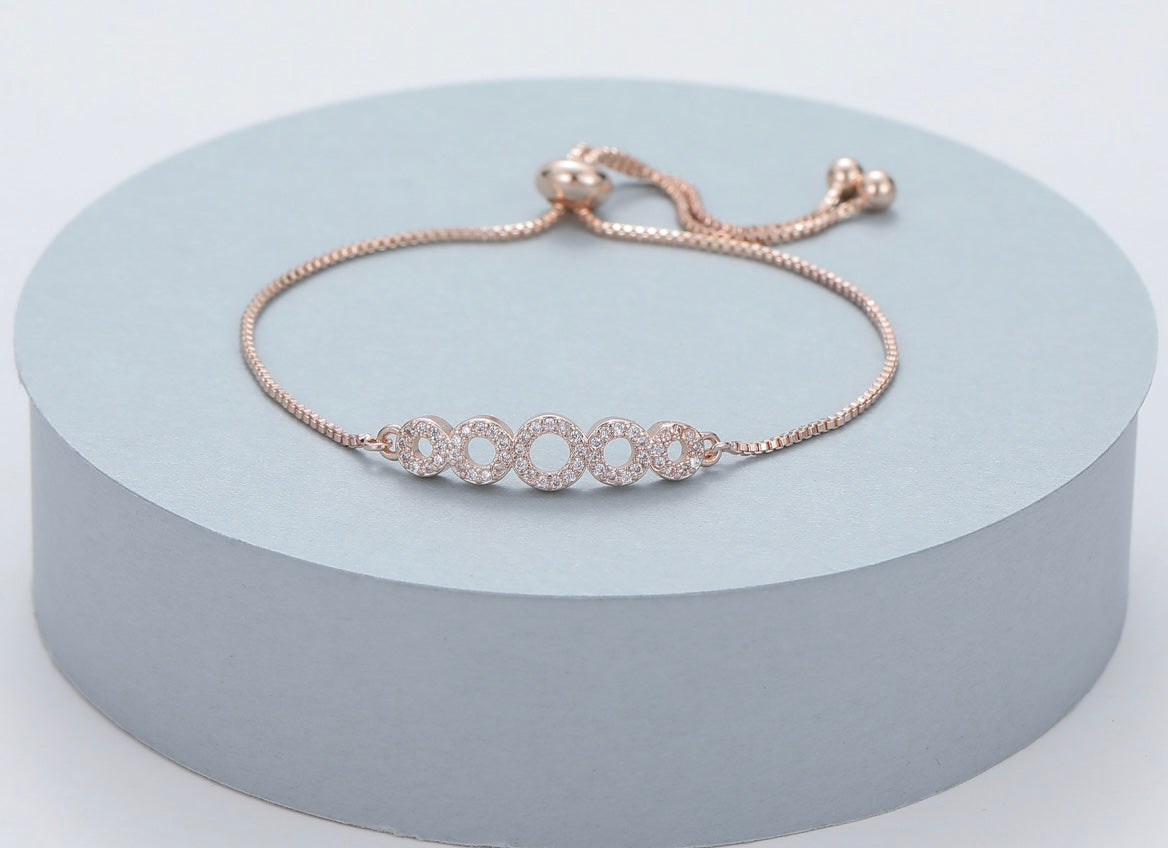Rose Gold Circles Diamante Drawstring Bracelet