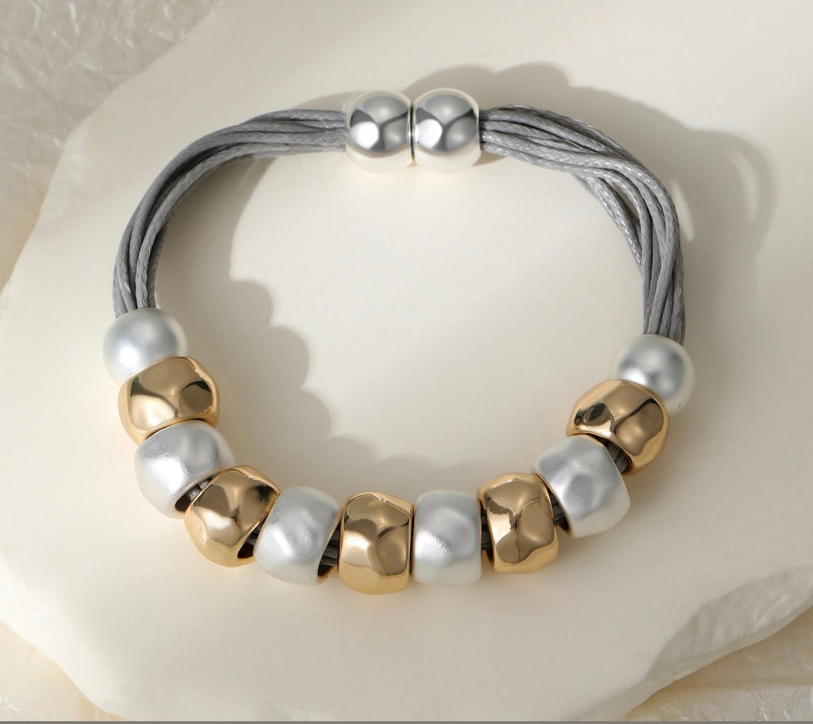 Chunky Silver and Gold Bracelet with Magnetic Clasp