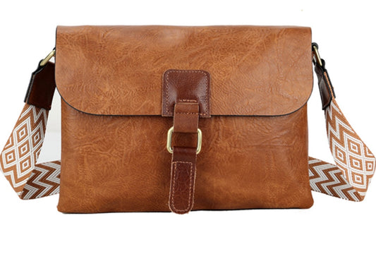 Cross Body Bag with Buckle in Tan and Brown