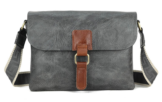 Cross Body Bag with Buckle in Dark Grey and Tan