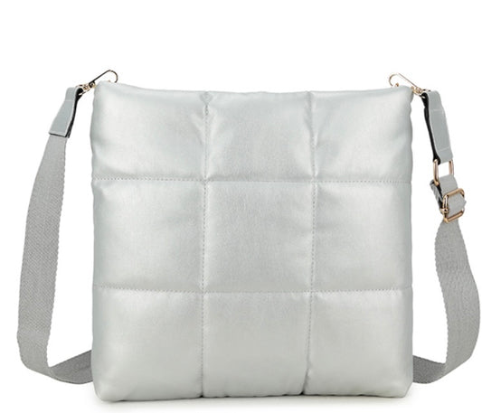 Square Cross Body Quilted Bag in Silver