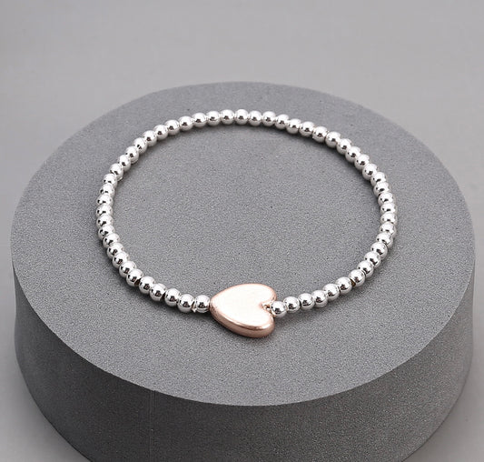 Silver Bracelet with Rose Gold Heart