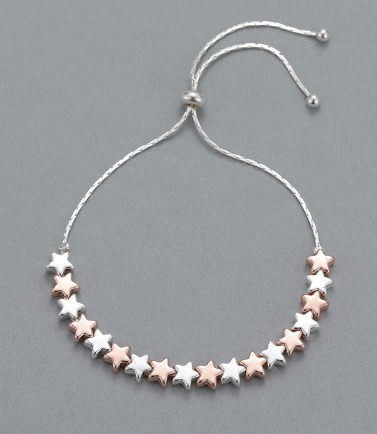 Drawstring Star Bracelet in Silver and Rose Gold