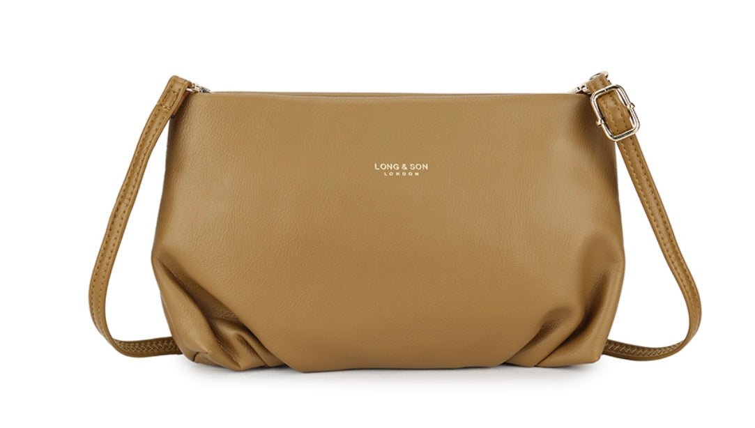 Soft Faux Leather Clutch Bag in Khaki