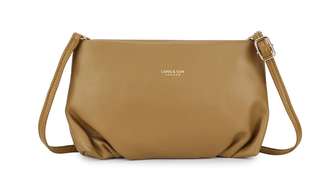 Soft Faux Leather Occasion Bag in Khaki