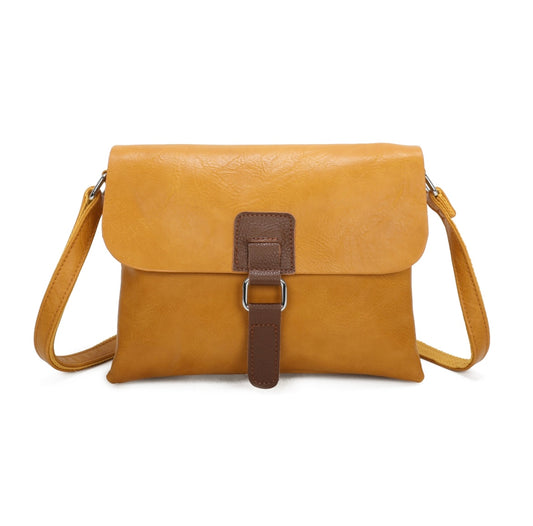 Cross Body Bag with Buckle in Mustard