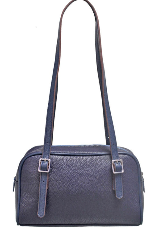 Leather Classic Shoulder Bag in Navy