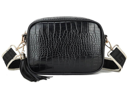 Camera Bag in Black Faux Croc