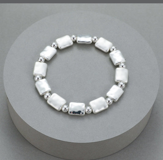 Silver Matt and Shiny Squares Bracelet