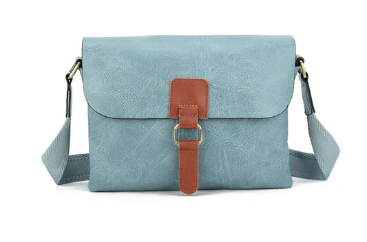 Soft Faux Leather Crossbody in Powder Blue