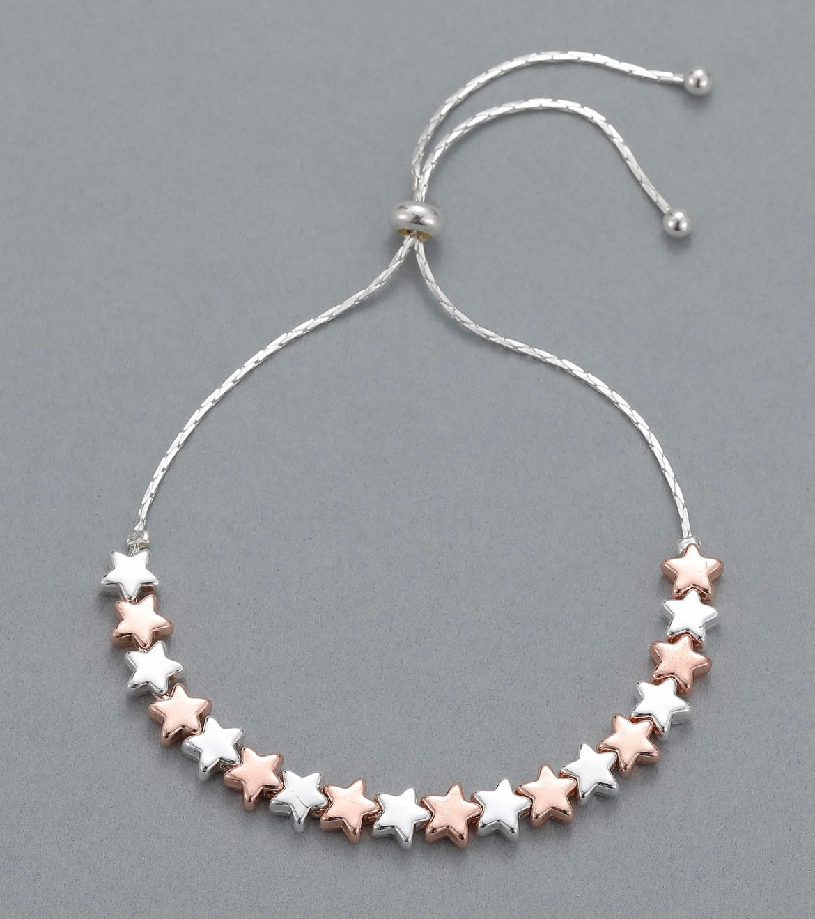 Drawstring Star Bracelet in Silver and Rose Gold