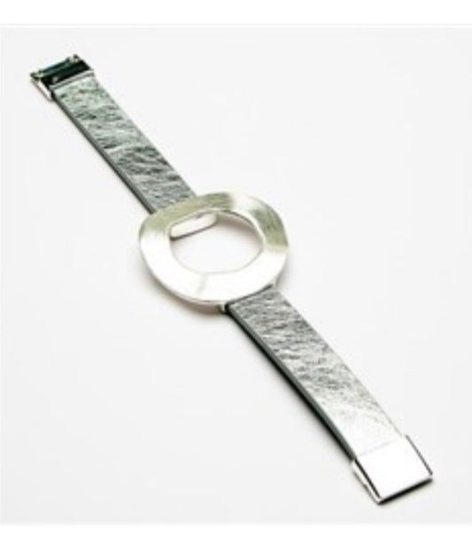 Silver Loop Bracelet on Leather Strap