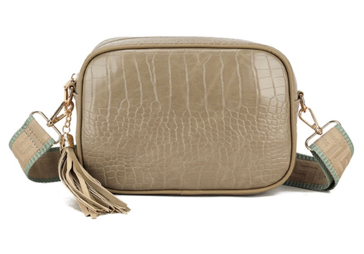 Camera Bag in Taupe Faux Croc