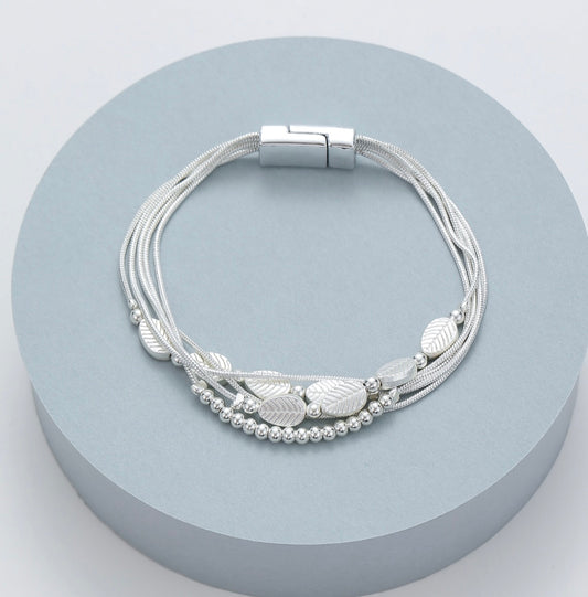 Silver Beads and Leaves Multibracelet