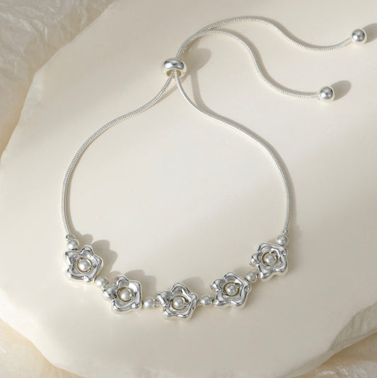 Silver Flowers Drawstring Bracelet