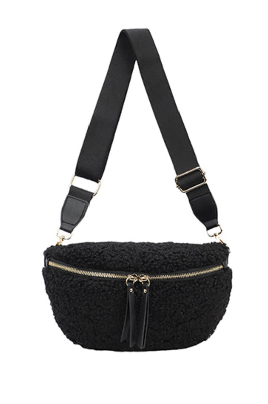 Sling Bag in Black Fleece