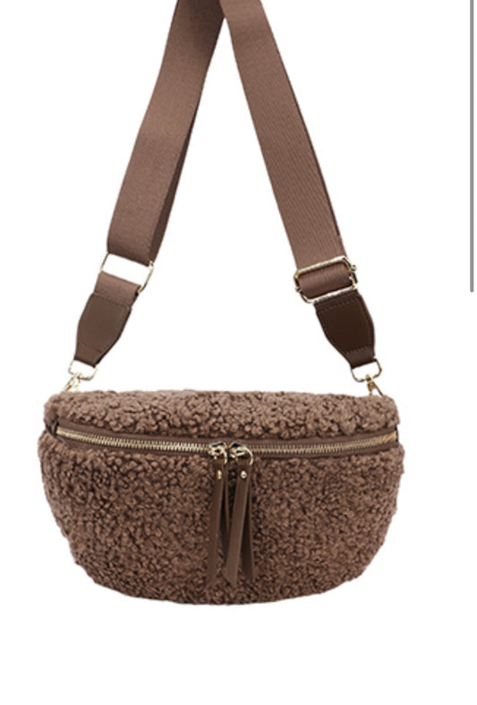 Sling Bag in Brown Fleece