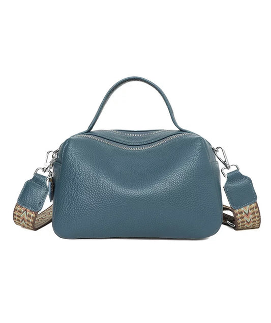 Leather Twin Zip Crossbody in Teal