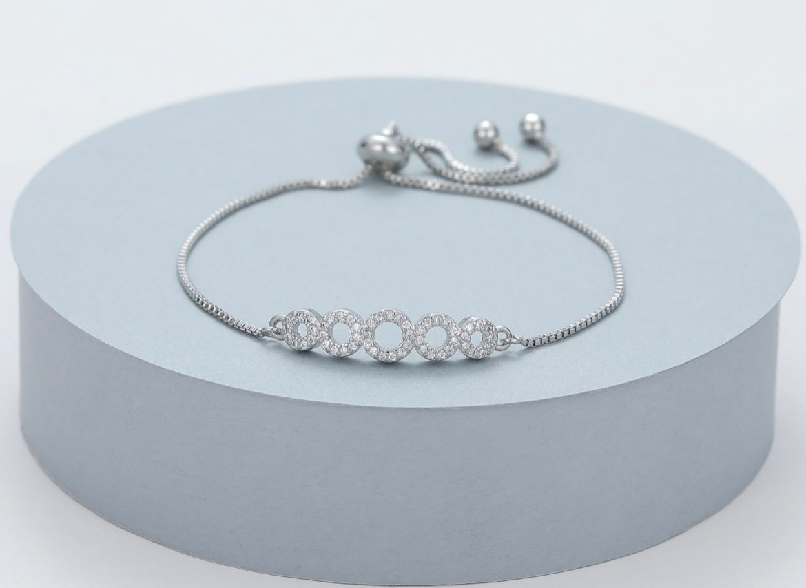 Silver Circles Diamante Drawstring Bracelet
