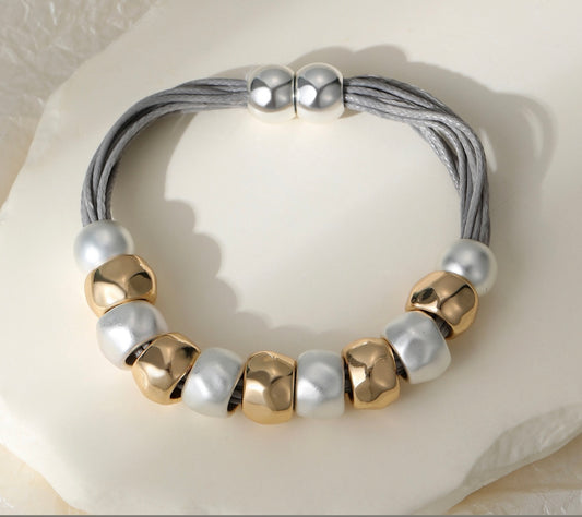 Chunky Silver and Gold Bracelet with Magnetic Clasp