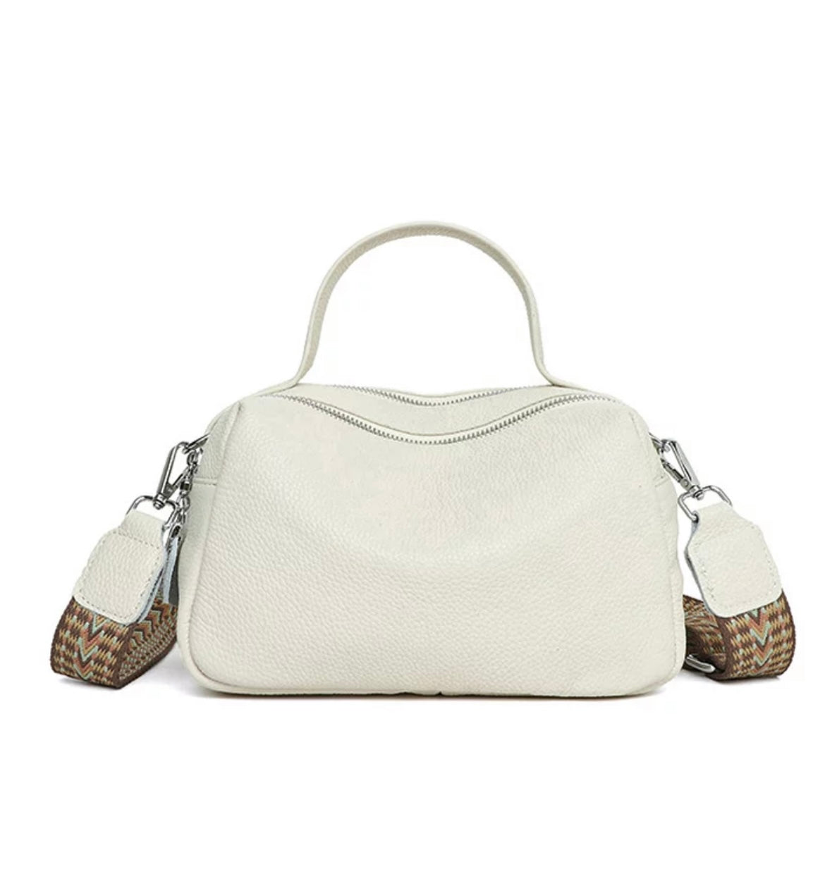 Leather Twin Zip Crossbody in Winter White