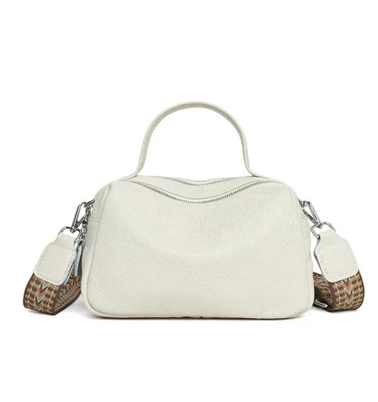 Leather Twin Zip Crossbody in Winter White