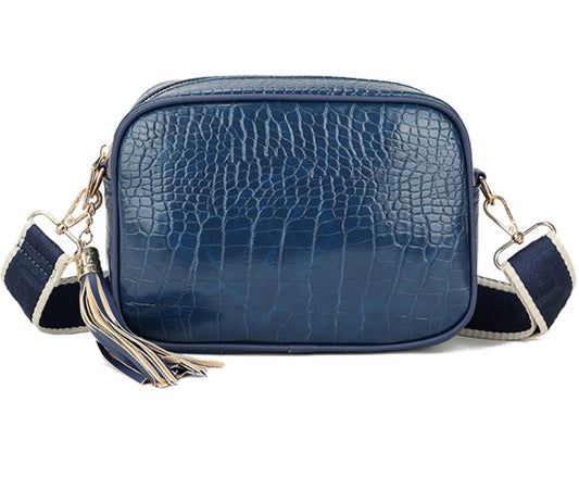 Camera Bag in Navy Faux Croc