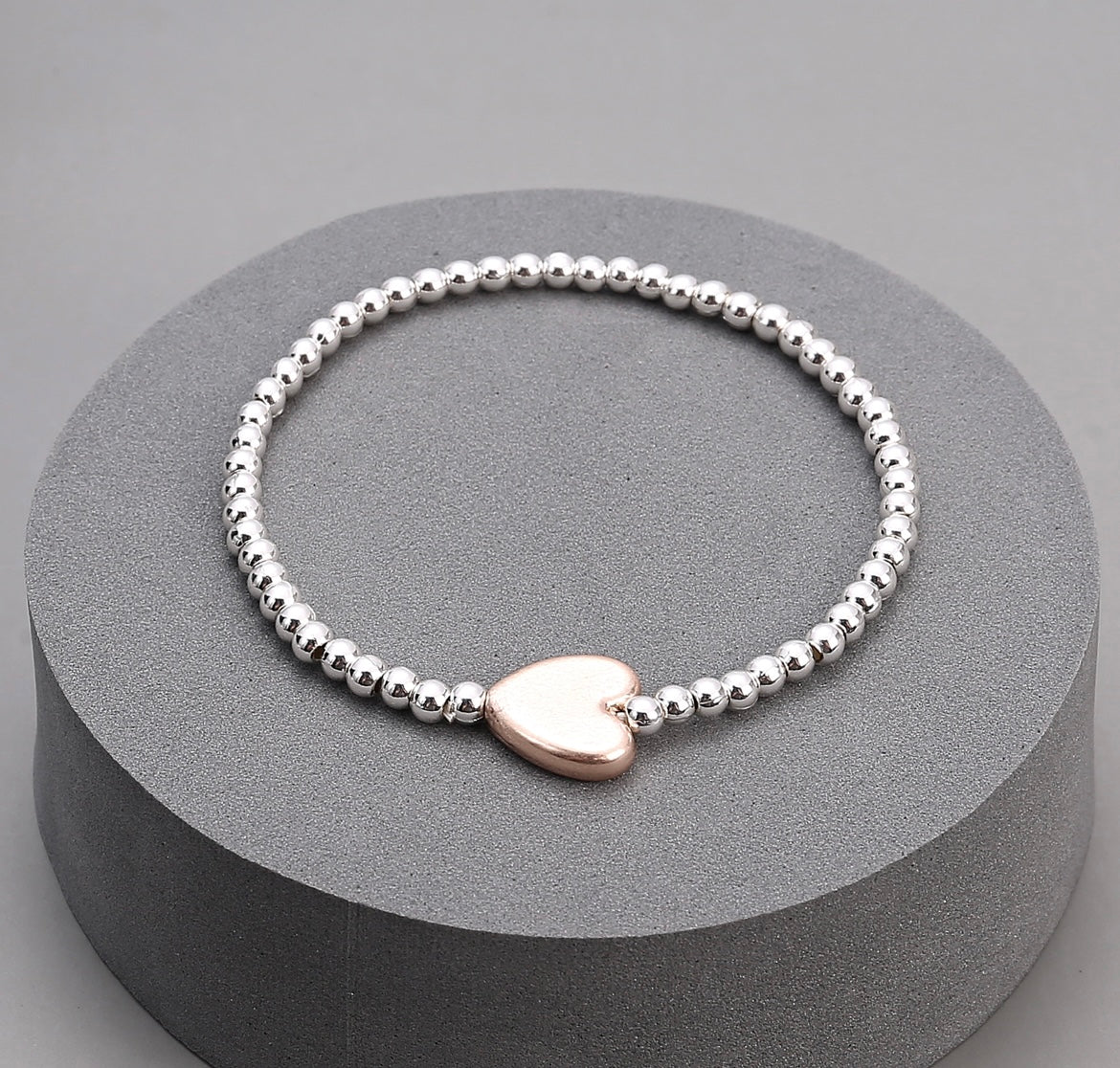 Silver Bracelet with Rose Gold Heart